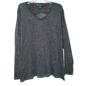 Susan Graver Women's  Black Silver Sparkle Day to Evening Retro Glams Y2K V Neck